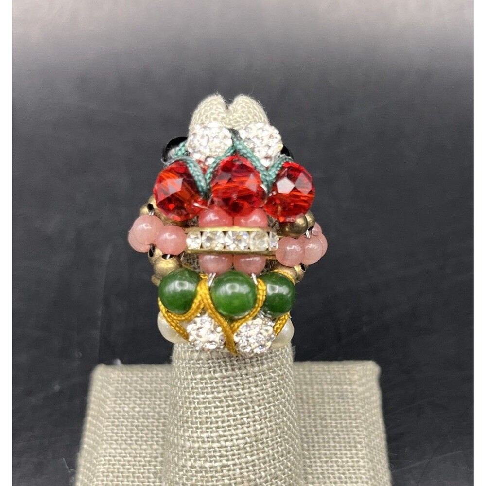 Chunky Adjustable Statement Ring Beaded Cluster Gemstone Rhinestone Ball Boho